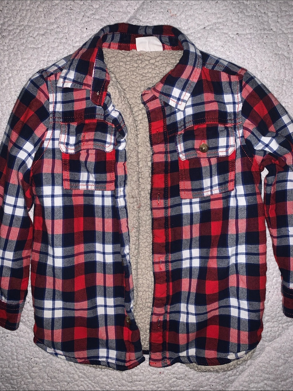 Crazy8 Red, Navy & White Plaid Sherpa-Lined Button Shirt Jacket